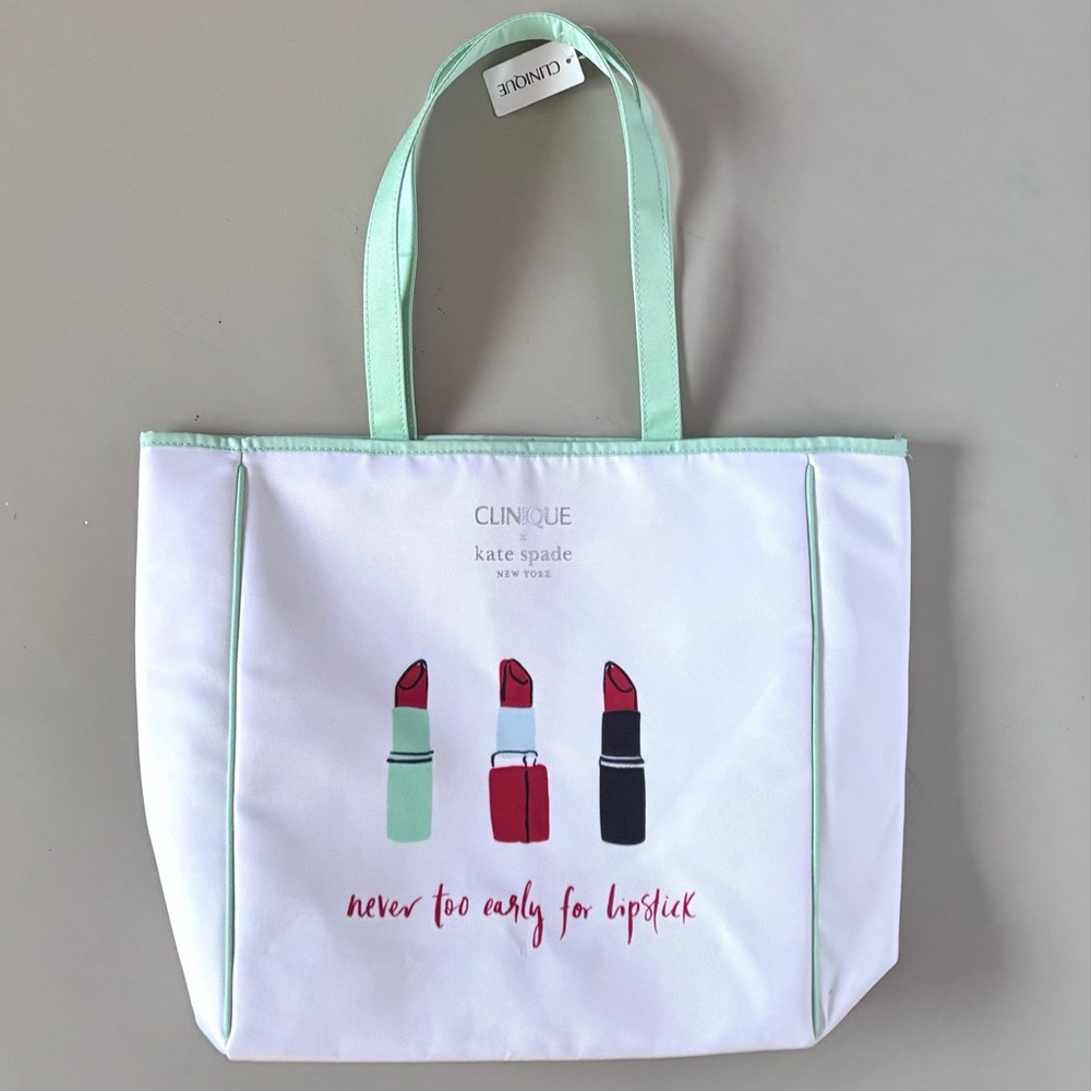 Clinique x Kate Spade Cherry Red Lipstick Travel Tote Shopping Shoulder Bag